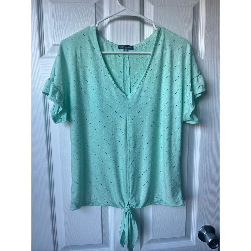 Democracy Blouse XS Women's Mint Blouse Tie Easter Spring Oversized